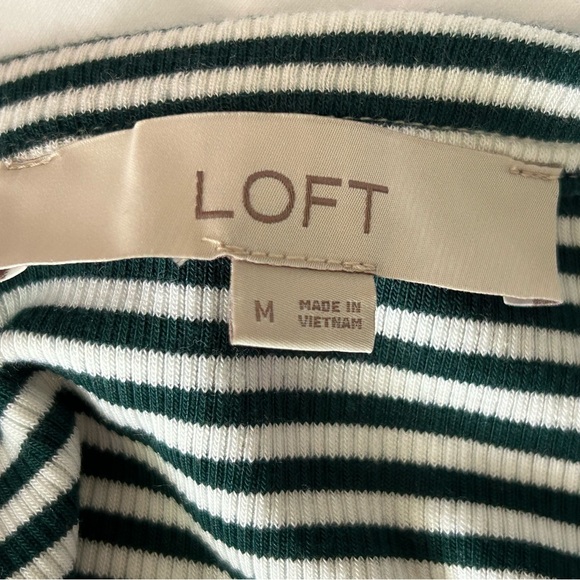 LOFT Green White Striped Ribbed Stretchy Tank Medium Modal Spandex NWOT - Picture 1 of 8